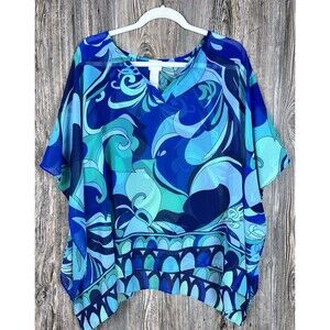Chicos‎ Kimono Top Women S/M Sheer Geometric Print Boho Blouse Beach Coastal
